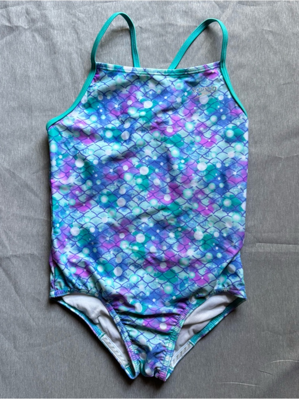 Speedo Girls' Turquoise Purple Mermaid Scale One-Piece Swimsuit